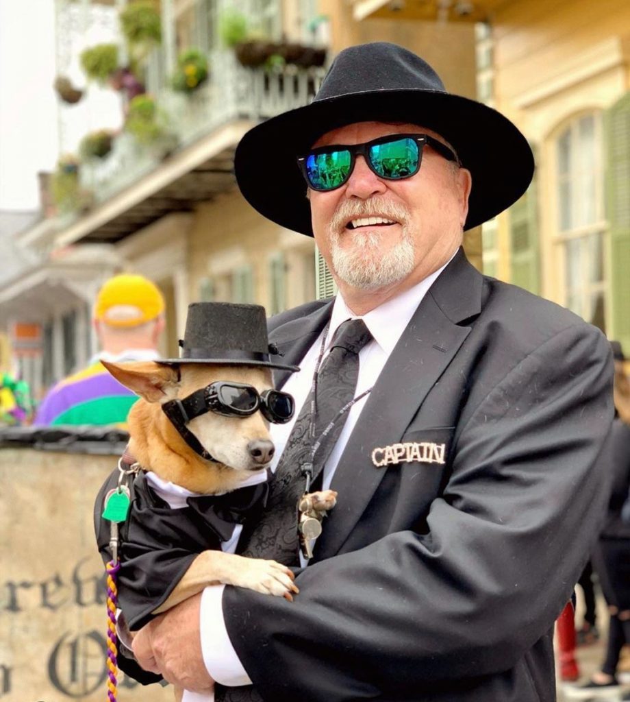A matching outfit is the perfect pet costume ideas for you and your pet's mardi gras parade