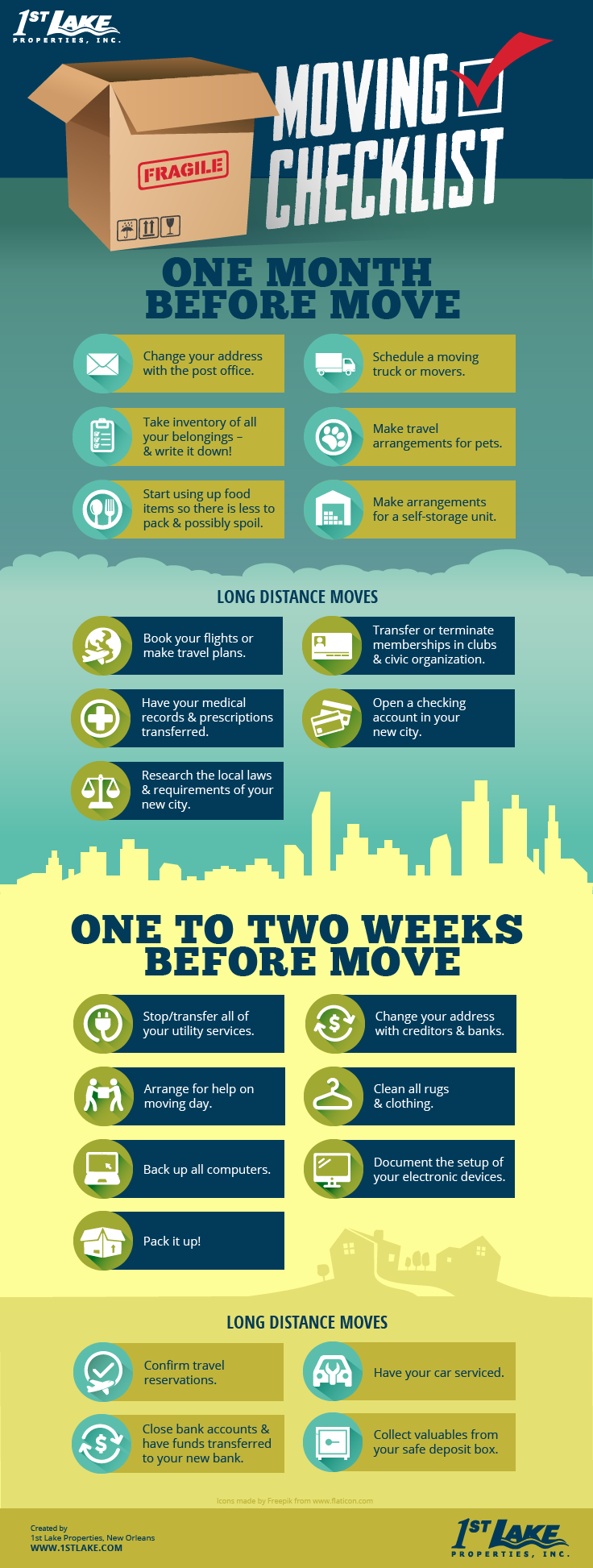 Check out our moving tips checklist infographic to prepare for your move to New Orleans